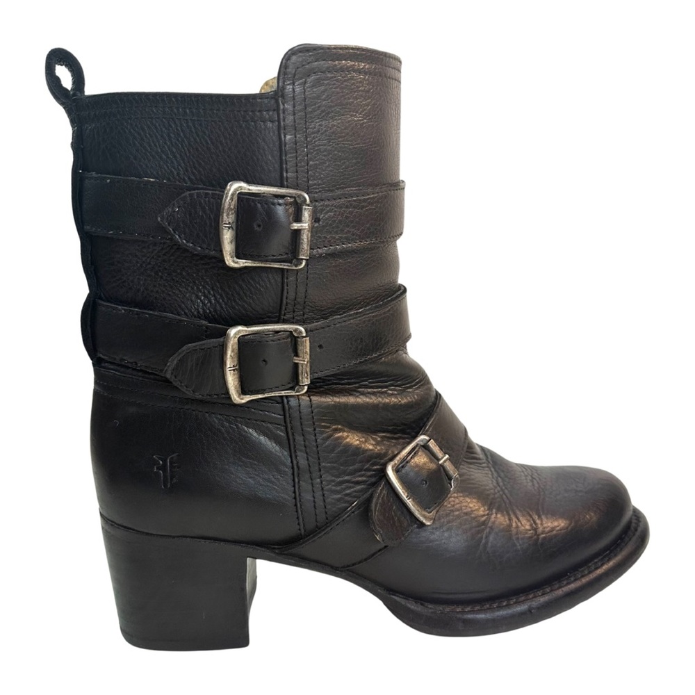 FRYE Women’s Valerie Moto Combat Black Leather Ankle Boot Size: 9 Color: Black.